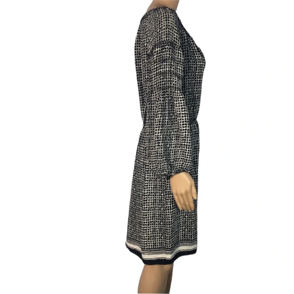 MSSP Black Cream Rayon Blouson Long Sleeve Elastic Waist Dress Womens Medium